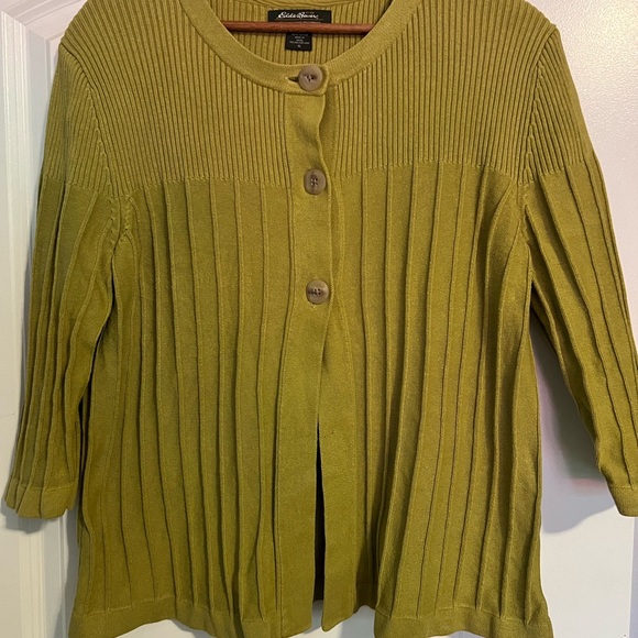 Green cotton 3/4 sleeve cardigan - Picture 1 of 2